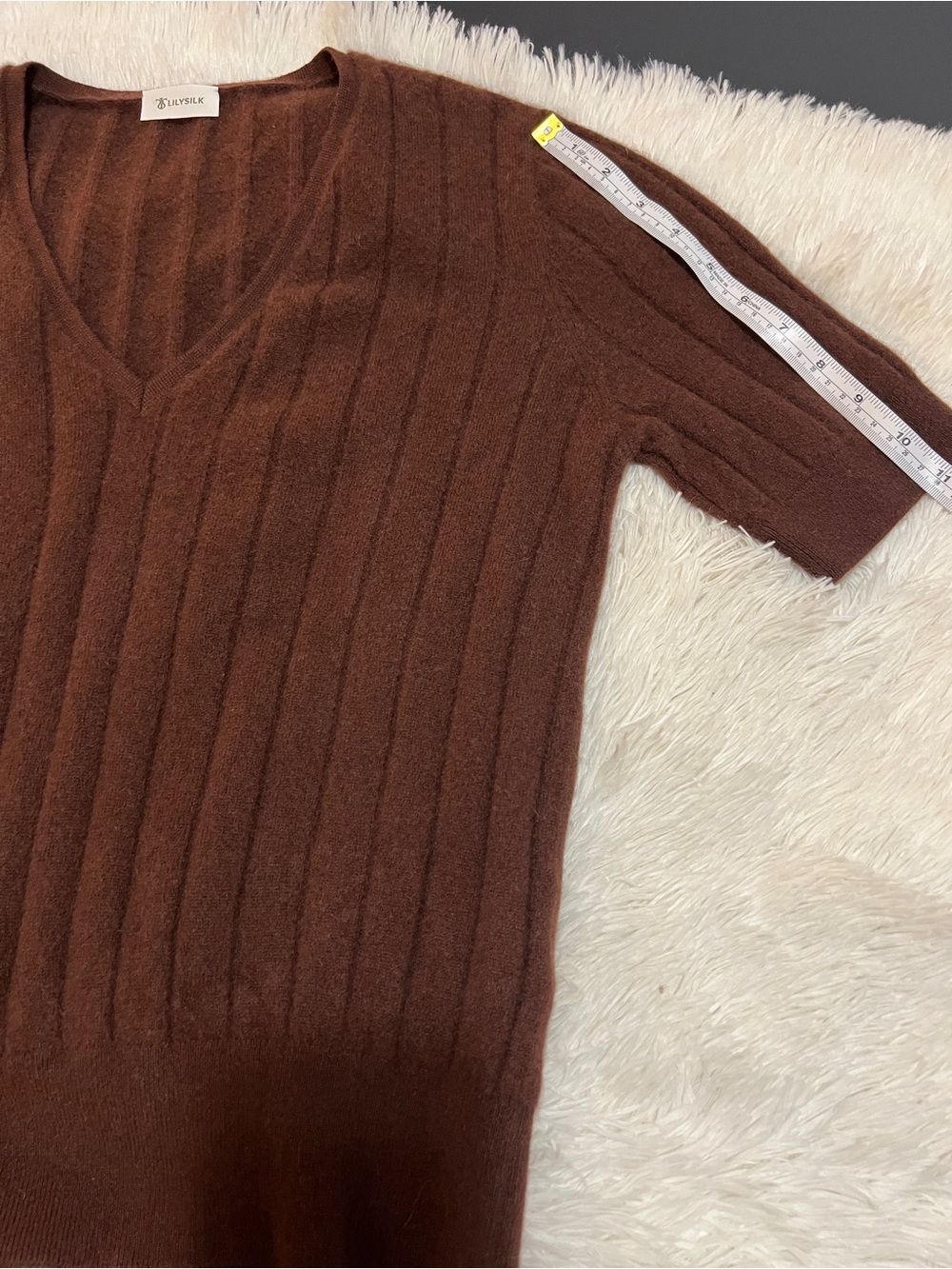 LILYSILK Cashmere V-Neck Sweater - Chocolate Brown Size Medium - Picture 7 of 9